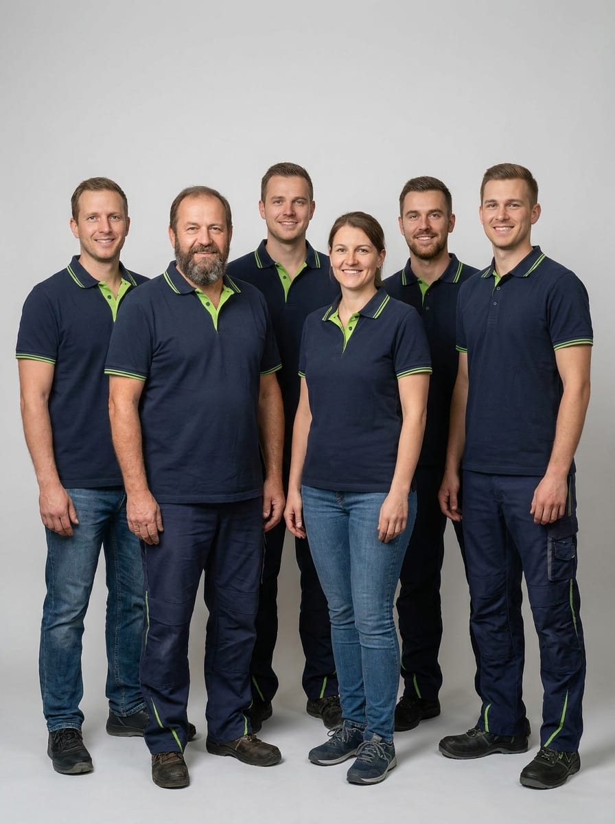 Das Team von Umzugsprofi24: sechs Mitarbeiterinnen und Mitarbeiter in Firmenkleidung